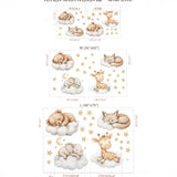 Sleeping Animals on Clouds Wall Sticker Set – Nursery Kids Room Removable Decal