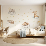 Sleeping Animals on Clouds Wall Sticker Set – Nursery Kids Room Removable Decal