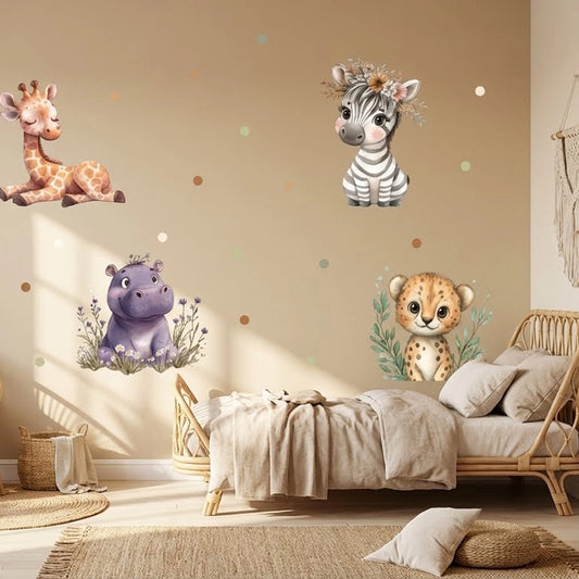 Cute Safari Animals Wall Sticker Set