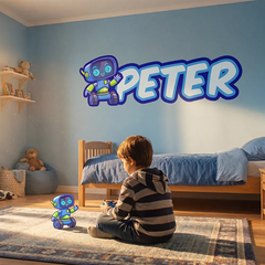 Personalized Robot Name Wall Decal – Kids Room Boys Room Removable Sticker