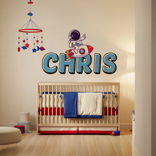 Astronaut Rocket Name Wall Decal – Personalized Space Wall Sticker