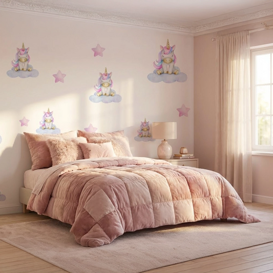Pastel Unicorn on Clouds Nursery Wall Sticker Set