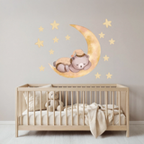 Sleeping Bear on Moon Nursery Wall Sticker – Kids Room Stars Removable Decal