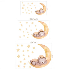 Sleeping Bear on Moon Nursery Wall Sticker – Kids Room Stars Removable Decal