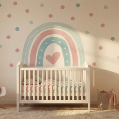 Pastel Rainbow Heart Nursery Wall Decal with Polka Dots – Girls Room Removable Sticker