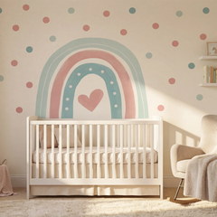 Pastel Rainbow Heart Nursery Wall Decal with Polka Dots – Girls Room Removable Sticker