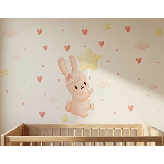 Personalized Bunny Wall Decal with Star Balloon – Kids Room Nursery Removable Sticker