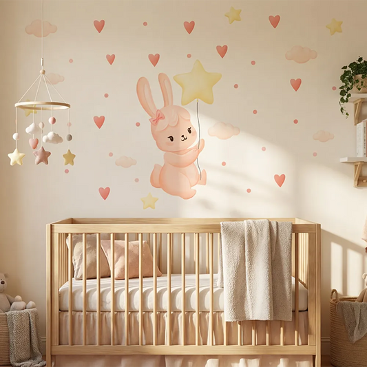 Personalized Bunny Wall Decal with Star Balloon