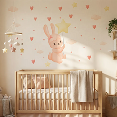 Personalized Bunny Wall Decal with Star Balloon – Kids Room Nursery Removable Sticker