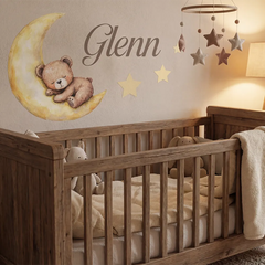 Personalized Nursery Sleeping Bear on the Moon Wall Sticker – Kids Room Decal