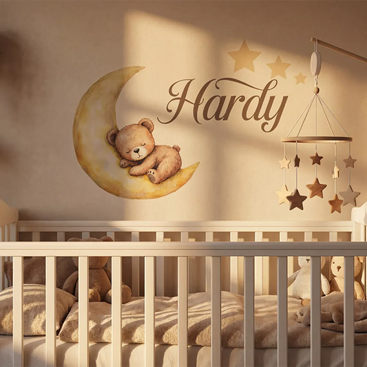 Personalized Nursery Sleeping Bear on The Moon Wall Sticker