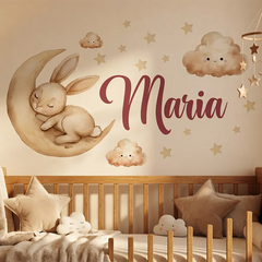 Personalized Bunny on Moon Nursery Wall Decal – Kids Room Removable Sticker