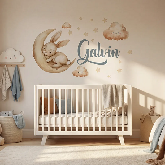 Personalized Bunny on Moon Nursery Wall Decal