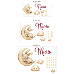 Personalized Bunny on Moon Nursery Wall Decal – Kids Room Removable Sticker