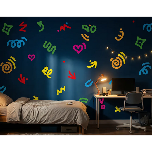 Colorful Abstract Wall Decal Set – Modern Bedroom Kids Room Removable Sticker
