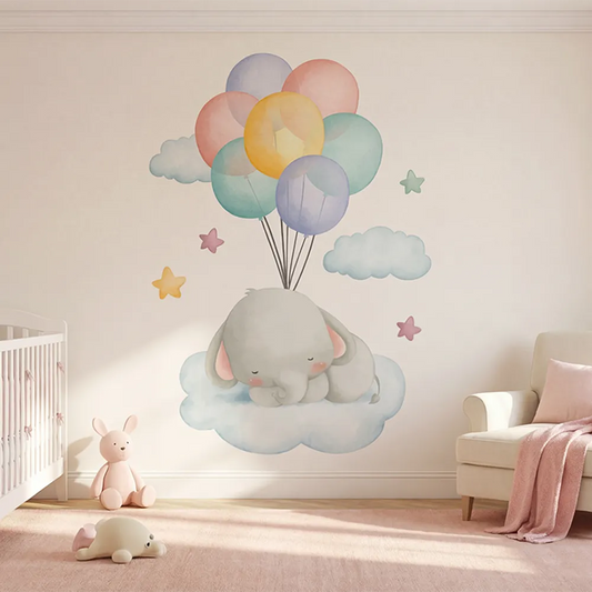 Baby Elephant Wall Decal with Balloons