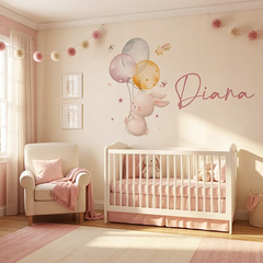 Personalized Bunny Wall Decal with Balloons – Kids Room Nursery Removable Sticker
