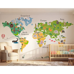 Kids World Map Wall Decal – Educational Kids Room Bedroom Removable Sticker
