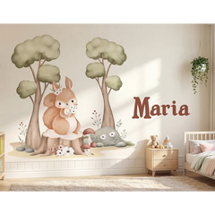 Personalized Woodland Nursery Wall Decal with Name – Kids Room Removable Sticker