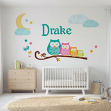 Personalized Owl Family Nursery Wall Decal – Kids Room Removable Sticker