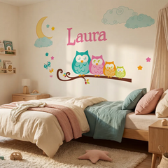 Personalized Owl Family Nursery Wall Decal – Kids Room Removable Sticker