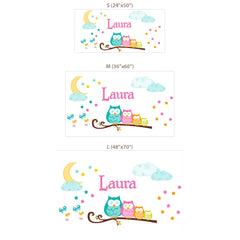 Personalized Owl Family Nursery Wall Decal – Kids Room Removable Sticker