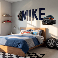 Personalized Monster Truck Name Wall Decal – Boys Room Kids Room Removable Sticker