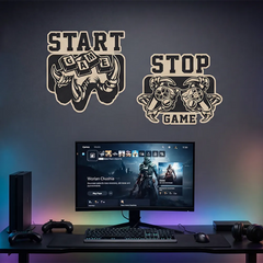 Gaming Wall Decal Set Start Stop Game – Boys Room Teen Room Removable Sticker