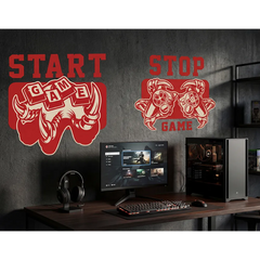 Gaming Wall Decal Set Start Stop Game – Boys Room Teen Room Removable Sticker