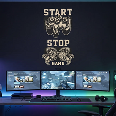 Gaming Wall Decal Set Start Stop Game – Boys Room Teen Room Removable Sticker