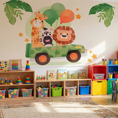 Safari Animals Jungle Nursery Wall Sticker – Kids Room Removable Decal