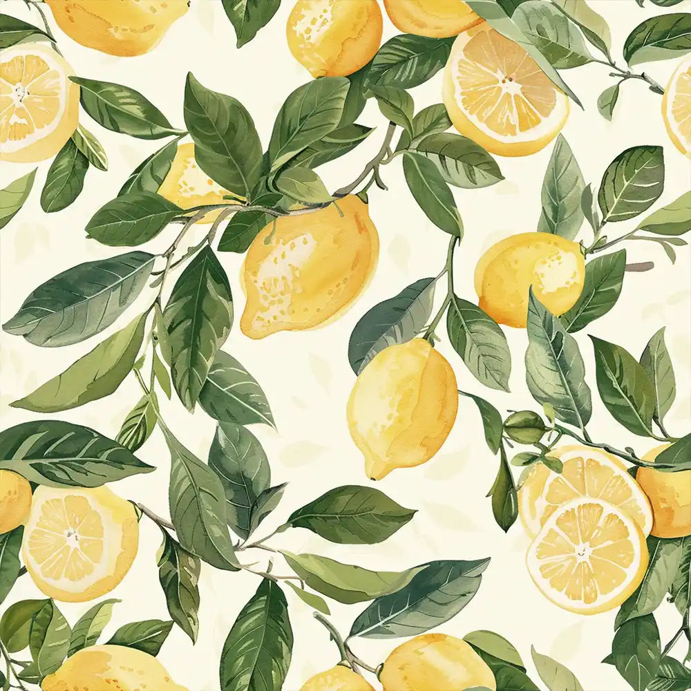 Lemon yellow bright sunlit citrus grove peel-and-stick wallpaper for kitchen or dining room