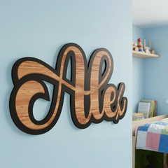 Natural Wood Personalized Name Wall Decor – Custom Kids Room Wooden Sign