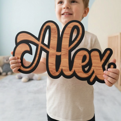 Natural Wood Personalized Name Wall Decor – Custom Kids Room Wooden Sign