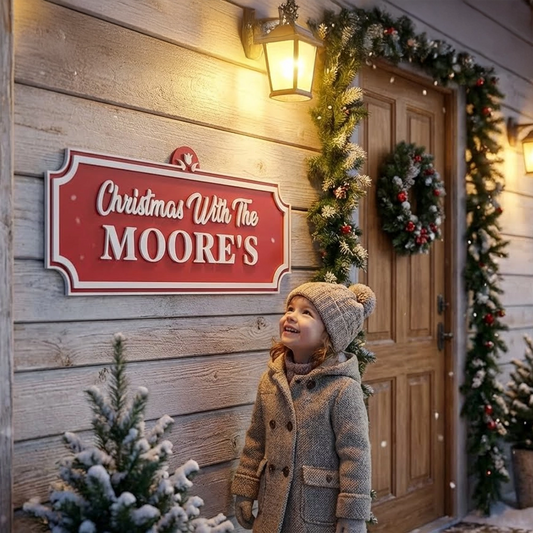 Classic Ornate Custom Family Christmas Wooden Name Sign – Holiday Wall Decor