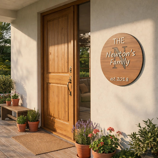 Custom Round Family Name Wooden Wall Sign – Rustic Home Decor