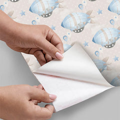 Pastel Zeppelins and Stars Wallpaper – Baby Room Nursery Peel-and-Stick Design