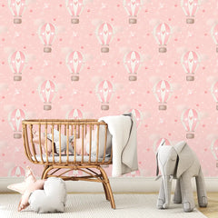 Dreamy Air Balloons in the Sky Wallpaper – Nursery Peel-and-Stick Kids Room Design