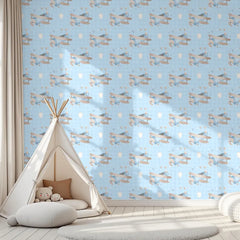 Vintage Airplane Soft Pastel Wallpaper – Kids Room Peel-and-Stick Design