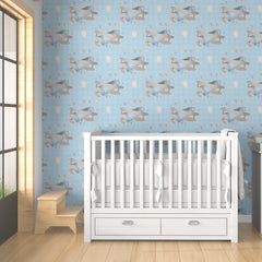 Vintage Airplane Soft Pastel Wallpaper – Kids Room Peel-and-Stick Design