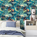 Underwater Whale Paradise Wall Mural – Peel-and-Stick Large Removable Design