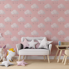 Pink Cloud Nursery Wallpaper for Girls Room – Soft Peel-and-Stick Design