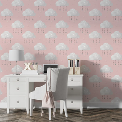Pink Cloud Nursery Wallpaper for Girls Room – Soft Peel-and-Stick Design
