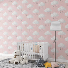 Pink Cloud Nursery Wallpaper for Girls Room – Soft Peel-and-Stick Design