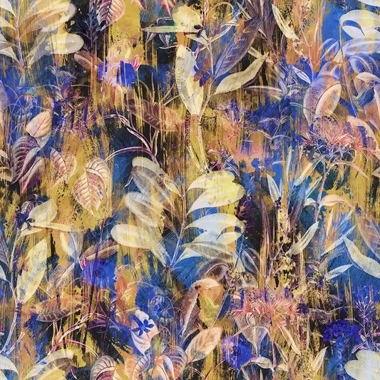 Golden Indigo – Abstract Botanical Wallpaper