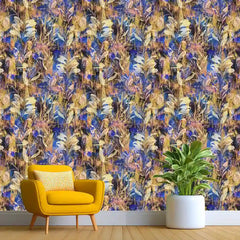 Golden Indigo – Abstract Botanical Wallpaper