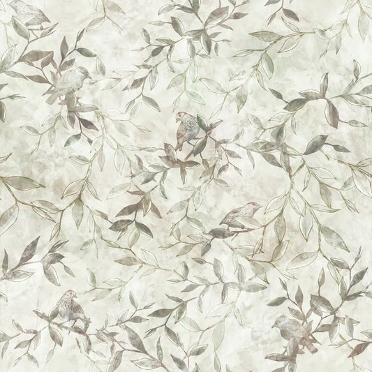 Whispering Branches – Botanical Bird & Leaf Wallpaper