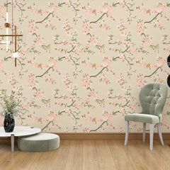 Blush Cherry Blossom Wallpaper – Romantic Peel-and-Stick Bedroom Living Room Design
