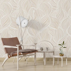 Neutral Beige Leaf Minimal Wallpaper – Modern Peel-and-Stick Bedroom Office Design