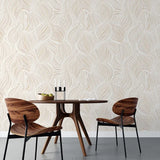 Neutral Beige Leaf Minimal Wallpaper – Modern Peel-and-Stick Bedroom Office Design